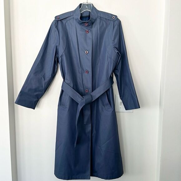 London Fog Blue Trench Coat 12 Petite - Picture 1 of 7